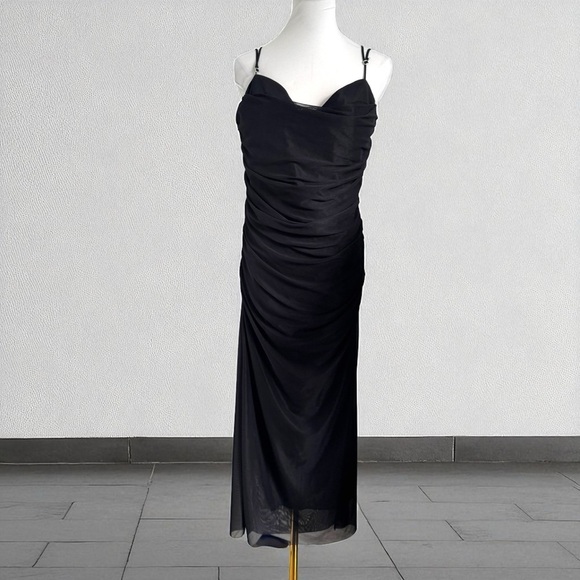 Zara Black Ruched Midi Dress NWT | Cocktail Evening Party Slip XL - Picture 3 of 10